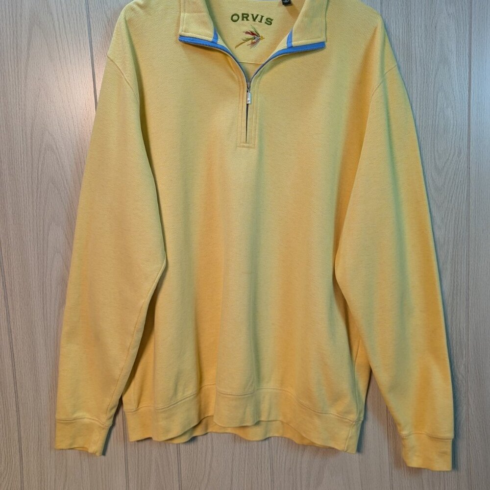 Orvis Jumper Mens Yellow 1/4 Quarter Zip Sweater Pullover XL Long Sleeve